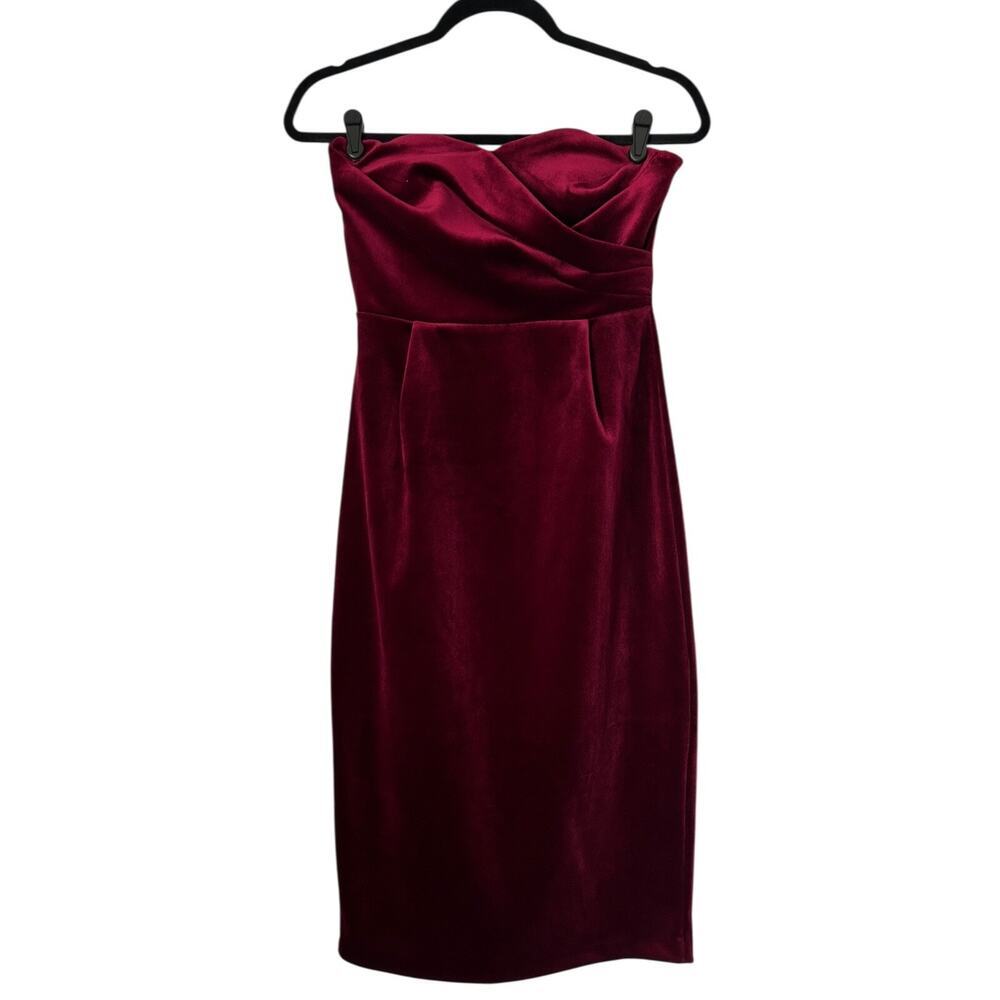 Express Dress Size Small Red Velvet Strapless Sweetheart Midi Sheath Prom Event‎